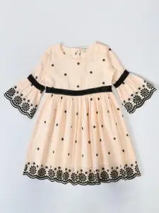 Bella Moda Girls Floral Printed Bell Sleeve Pure Cotton Fit & Flare Dress