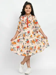 Bella Moda  Girls Floral Printed Pure Cotton Fit & Flare Dress