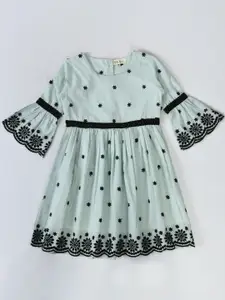 Bella Moda Girls Embroidered Bell Sleeves Pure Cotton Fit & Flare Dress