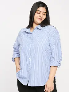 Style Quotient Blue Plus Size Striped Smart Formal Shirt