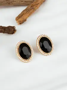 E2O Gold-Plated Oval Shaped Stone Studs Earrings