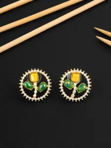 E2O Gold-Plated Stone Studded Floral Studs Earrings
