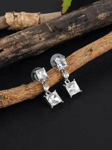 E2O Silver-Plated CZ Studded Contemporary Drop Earrings