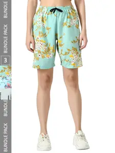 IndiWeaves Women Pack Of 3 Floral Printed High-Rise Shorts