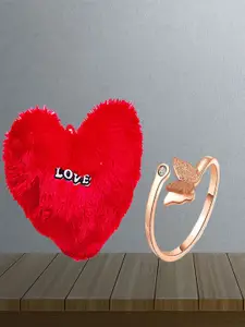 UNIVERSITY TRENDZ Gold-Plated Half Butterfly-Shaped Finger Ring With Heart-Shaped Pillow
