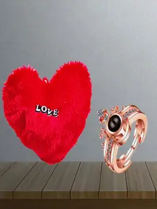 UNIVERSITY TRENDZ Rose Gold-Plated Crystal Studded Finger Ring With Heart-Shaped Pillow