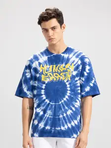 Snitch Blue Tie And Dye Printed Round Neck Cotton T-Shirt
