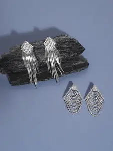 SOHI Pack Of 2 Silver-Plated Contemporary Drop Earrings