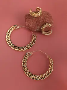 SOHI Pack Of 2 Gold-Plated Contemporary Hoop Earrings