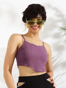 KASSUALLY Mauve Self Design Smocking Fitted Crop Top