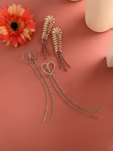 SOHI Set Of 2 Gold-Plated Contemporary Drop Earrings