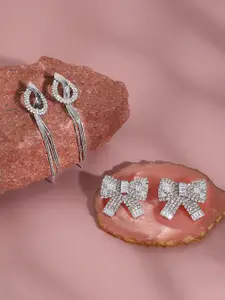 SOHI Pack Of 2 Silver-Plated Contemporary Drop Earrings