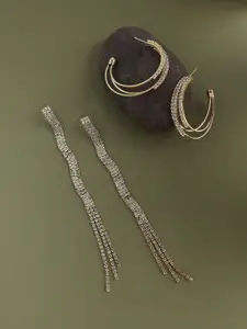 SOHI Stylish Pair Set Of 2 Gold-Plated Contemporary Drop Earrings