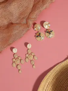 SOHI Pack Of 2 Gold-Plated Contemporary Drop Earrings