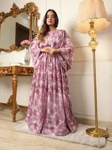 Virah Fashion Floral Printed Smocked Detailed Flare SleeveMaxi Dress