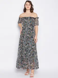 Fashfun Floral Printed Off-Shoulder Fit & Flare Maxi Dress