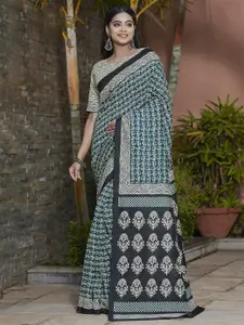Saree mall Teal & White Bagh Printed Art Silk Sarees