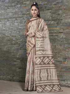 Saree mall Beige & Brown Tie And Dye Art Silk Bagh Sarees