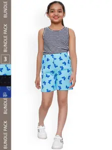 IndiWeaves Girls Pack Of 3 Printed High-Rise Shorts