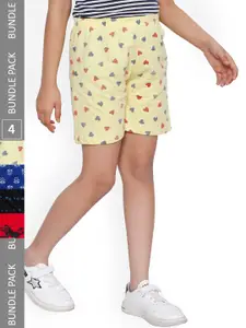 IndiWeaves Girls Pack Of 4 Printed High-Rise Cotton Shorts