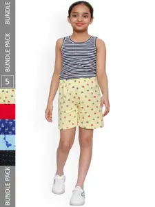 IndiWeaves Girls Pack Of 5 Conversational Printed High-Rise Cotton Shorts