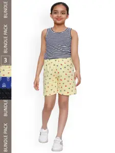 IndiWeaves Girls Pack Of 3 Conversational Printed High-Rise Cotton Shorts