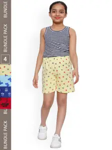 IndiWeaves Girls Pack Of 4 Conversational Printed High-Rise Cotton Shorts