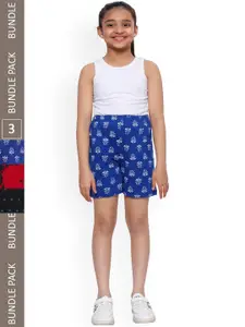 IndiWeaves Girls Pack of 3 Printed High-Rise Shorts