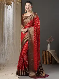 Anouk Red & Purple Woven Design Zari Pure Georgette Kanjeevaram Saree