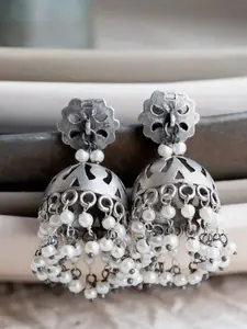 Infuzze Silver-Plated Dome Shaped Jhumkas Earrings