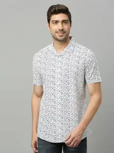 HERE&NOW White & Black Classic Slim Fit Printed Pure Cotton Casual Shirt