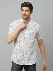 HERE&NOW White & Brown Classic Slim Fit Printed Pure Cotton Casual Shirt