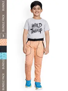 IndiWeaves Boys Pack Of 3 Printed Cotton Track Pants