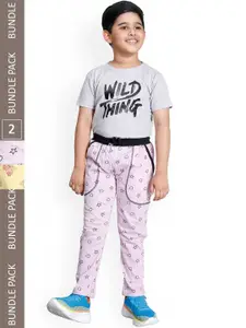 IndiWeaves Boys Pack Of 2 Printed Cotton Track Pants