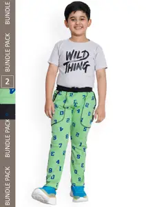 IndiWeaves Boys Pack Of 2 Printed Cotton Mid-Rise Track Pants