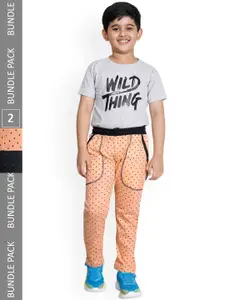 IndiWeaves Boys Pack Of 2 Printed Cotton Track Pants