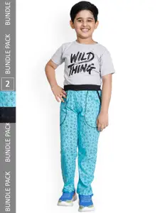 IndiWeaves Boys Pack Of 2 Printed Cotton Mid-Rise Track Pants