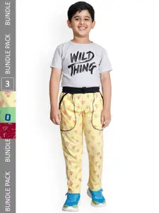 IndiWeaves Boys Pack Of 3 Printed Cotton Mid-Rise Track Pants