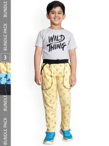 IndiWeaves Boys Pack Of 3 Printed Cotton Track Pants