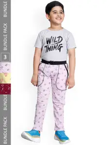 IndiWeaves Boys Pack of 3 Floral Printed Cotton Track Pants