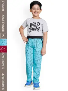 IndiWeaves Boys Pack Of 2 Printed Cotton Track Pants