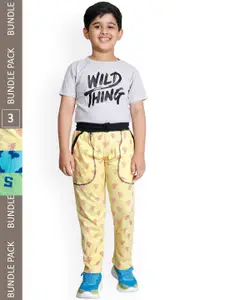 IndiWeaves Boys Pack Of 3 Printed Mid-Rise Cotton Regular Fit Track Pants