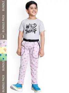 IndiWeaves Boys Pack Of 3 Printed Mid-Rise Cotton Track Pants