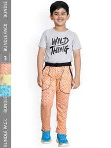 IndiWeaves Boys Pack Of 3 Mid-Rise Printed Cotton Track Pants