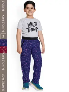 IndiWeaves Boys Pack Of 2 Printed Cotton Track Pants
