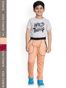 IndiWeaves Boys Pack Of 2 Printed Cotton Mid-Rise Track Pants