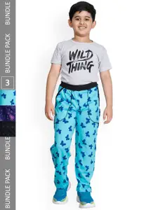 IndiWeaves Boys Pack Of 3 Printed Cotton Track Pants