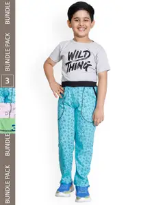 IndiWeaves Boys Pack Of 3 Printed Cotton Track Pants