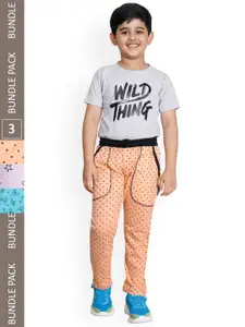 IndiWeaves Boys Pack Of 3 Printed Cotton Mid-Rise Track Pants