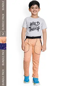 IndiWeaves Boys Pack Of 2 Mid-Rise Cotton Track Pants